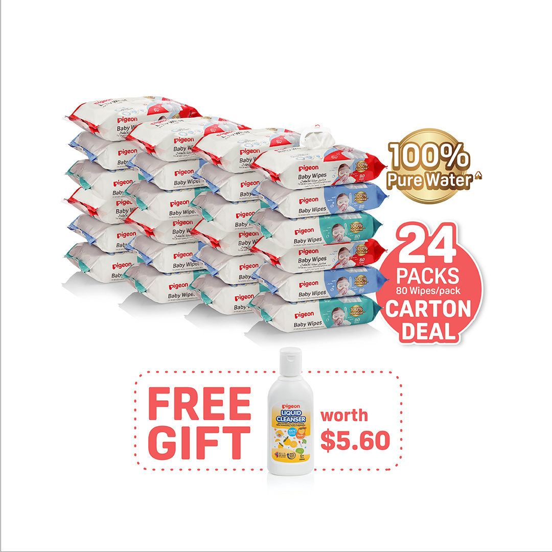 [Carton Deal] Pigeon Baby Wipes 100% Pure Water 80s (Carton of 24 packs)